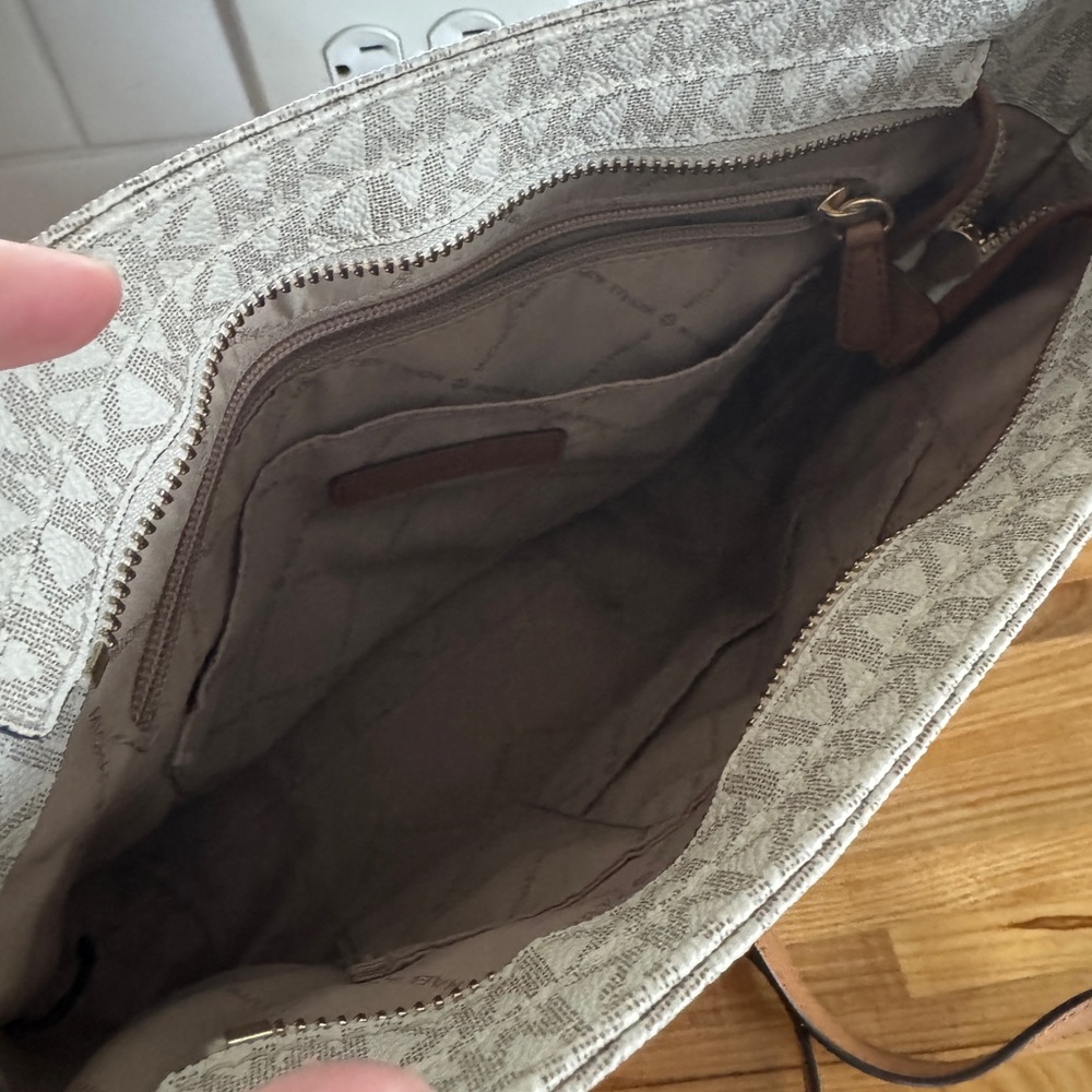Michael Kors Beige Signature MK Crossbody with Brown Strap - Picture 5 of 6